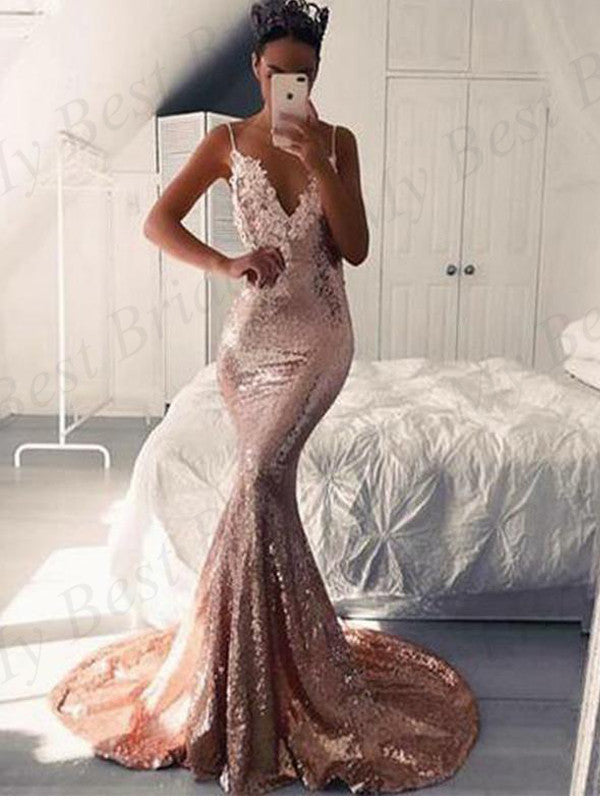 Sexy Mermaid Spaghetti Straps Pink Evening Dresses,Cheap Prom Dresses,PDY0626