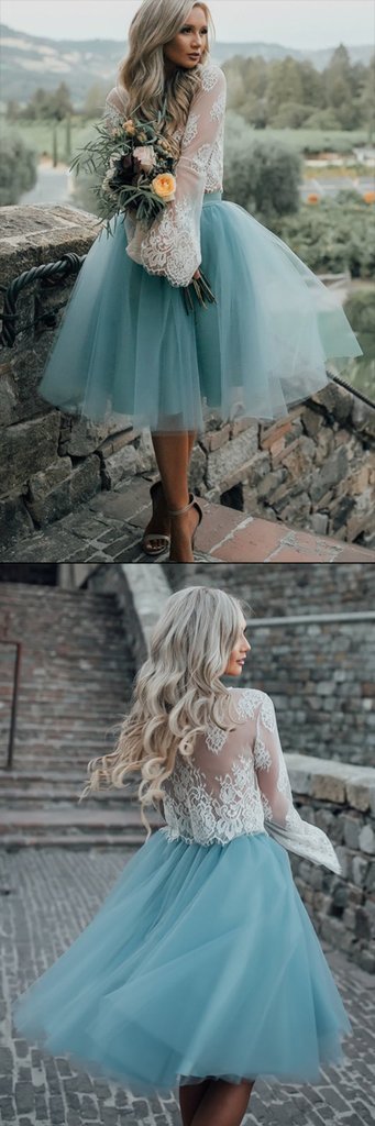 Long Sleeve Lace Short Turquoise Homecoming Prom Dresses, Affordable Short Party Prom Sweet 16 Dresses, Perfect Homecoming Cocktail Dresses, BDY0312