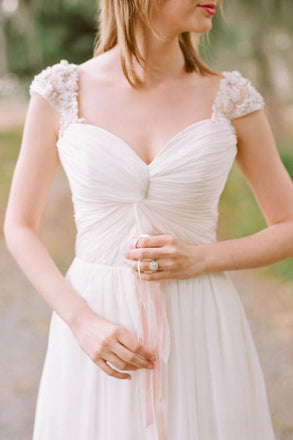 Cap Sleeve Beaded Unique Casual Cheap Beach Wedding Dresses, WDY0183