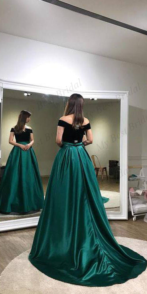 A-line Dark Green Off-the-shoulder Evening Dresses ,Cheap Prom Dresses,PDY0585