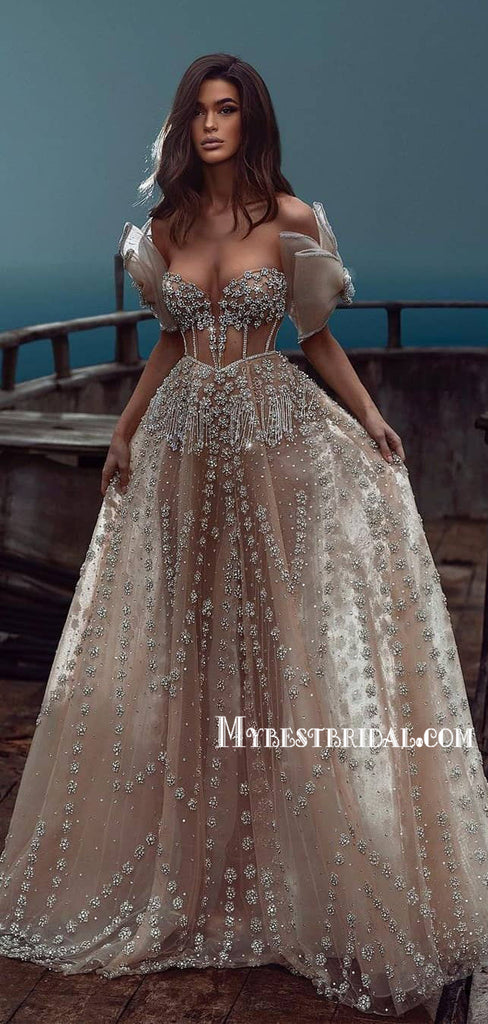 New Arrival Sweetheart A-line Ball Gown Beading Long Prom Dresses, PDS0260