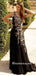 Gorgeous V-neck A-line Tulle Appliques Black Long Prom Dresses PDS0310