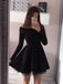 Off-the-Shoulder Long Sleeves Black Tulle Homecoming Dress,Short Prom Dresses,BDY0344