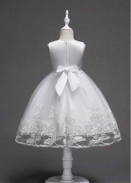 A-line Beaded White Lace Flower Girl Dresses With Handmade Flowers ,Cheap Flower Girl Dresses ,FGY0167