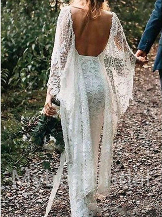 Sexy Long sleeves Open back Sheath Lace applique Wedding Dresses,WDY0326
