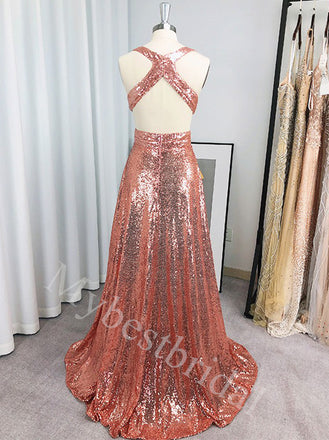 Sexy V-neck Sleeveless A-line Prom Dresses,PDS0925