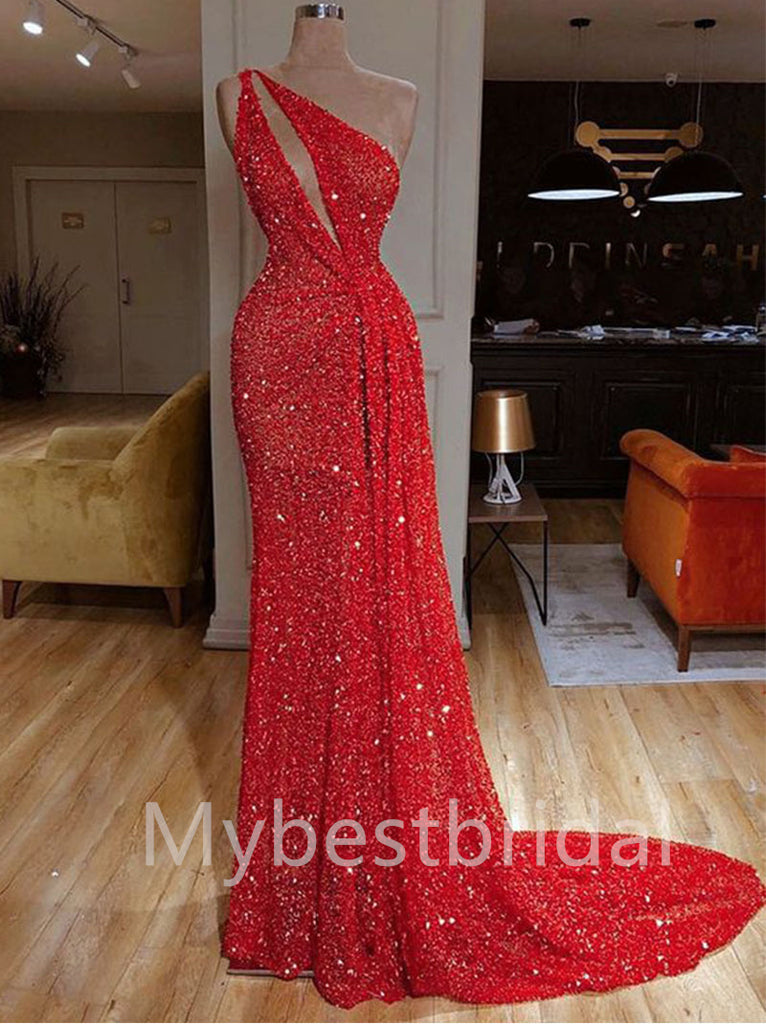 Sexy One-shoulder Sleeveless Mermaid Prom Dresses, PDS0426