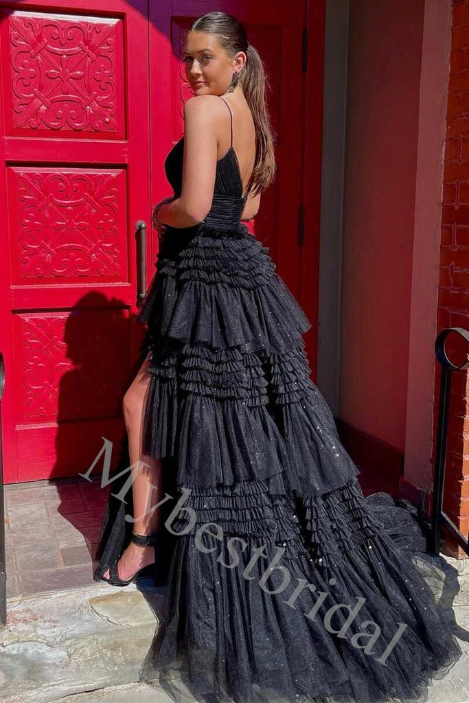 Elegant V-neck Sleeveless Side slit A-line Long Prom Dress,PDS1063