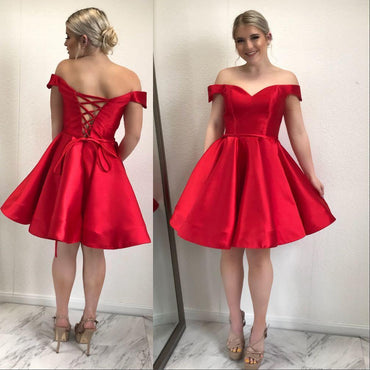 Simple Off Shoulder Red Short Cheap Homecoming Dresses Online, BDY0355