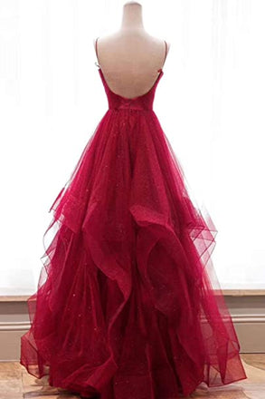 Sexy Backless Red Sparkly Long Evening Prom Dresses, Cheap Custom Party Prom Dresses, PDS0083
