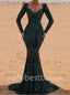 Elegant V-neck Long sleeves Mermaid Prom Dresses, PDS0427