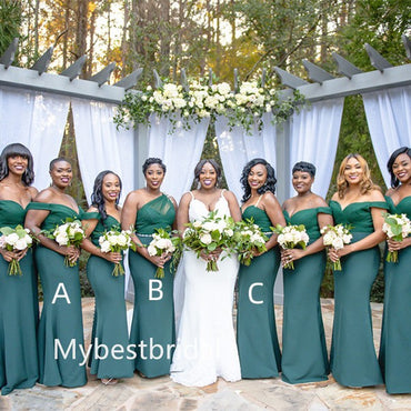 Mismatched off-shoulder Sweetheart Mermaid Floor-length Elegant Simple Long Bridesmaid Dresses, BDS0261