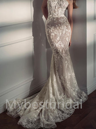 Sexy Sweetheart Mermaid Floor-length Lace applique Wedding Dresses, WDY0199