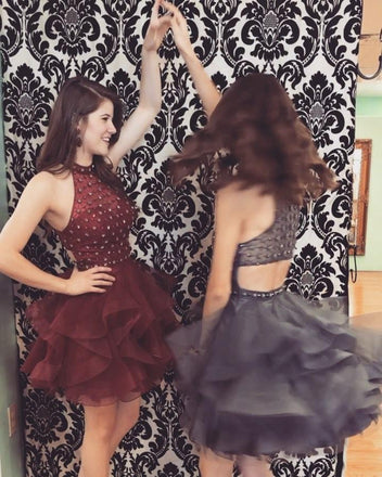 Sexy Open Back Halter Rhinestone Short Homecoming Dresses 2018, BDY0318