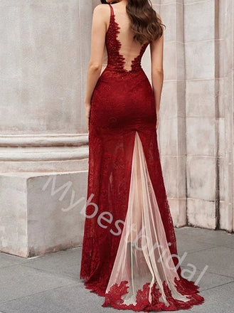 Sexy V-neck Sleeveless Side slit Mermaid Prom Dresses,PDS0769