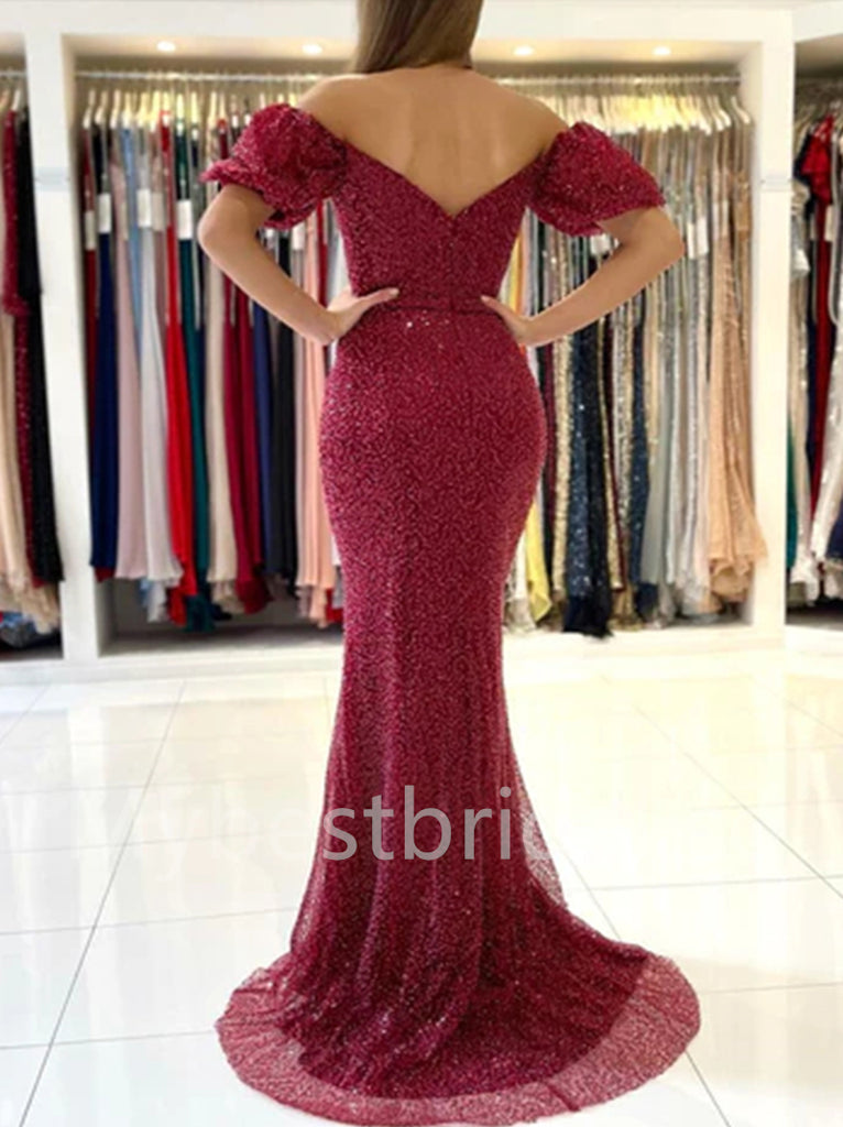 Elegant Sweetheart Off shoulder Side slit Mermaid Prom Dresses, PDS0532