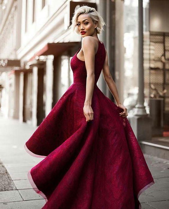 Halter Cute Dark Red High Low Lace Homecoming Dresses 2018, BDY0306