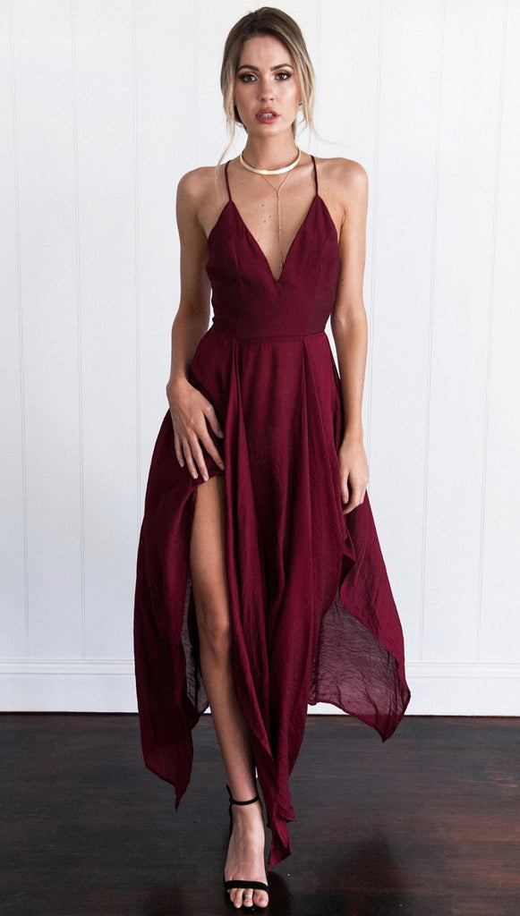 Simple Dark Red High How Side Slit Cheap Homecoming Dresses 2018, BDY0320