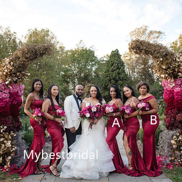 Mermaid Side slit Spaghetti straps Elegant Simple Long Bridesmaid Dressess, BDS0278