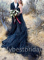 Black Elegant Strapless A-line Lace applique Wedding Dresses, WDY0304