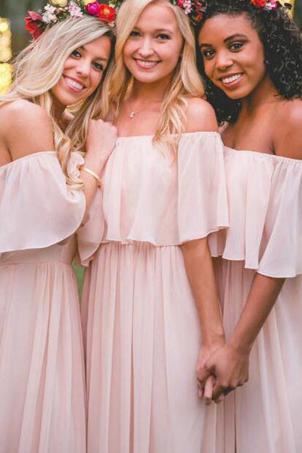 Light Blush Pink Chiffon Cheap Long Bridesmaid Dresses Online, WGY0222