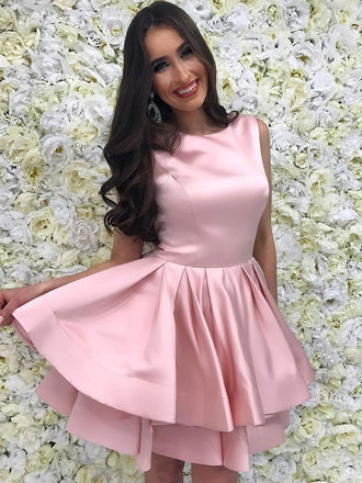Cute Pink Bateau Simple Cheap Homecoming Dresses 2018,  BDY0206