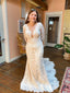 Elegant V-neck Lace Applique Long Sleeves Mermaid Long Wedding Dresses, WDS0062
