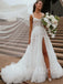 Simple Sweetheart Spaghetti straps Side slit A-Line Lace Wedding Dresses, WDY0190