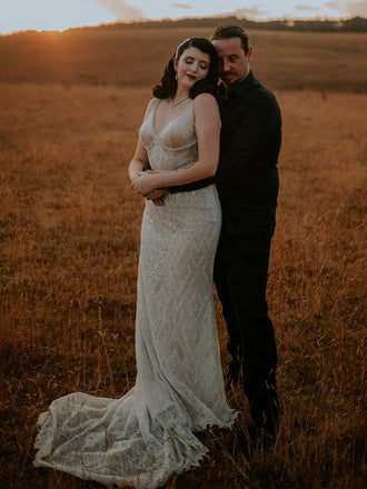 Spaghetti Strap Mermaid V-neck Charming Long Wedding Dresses, WDS0068