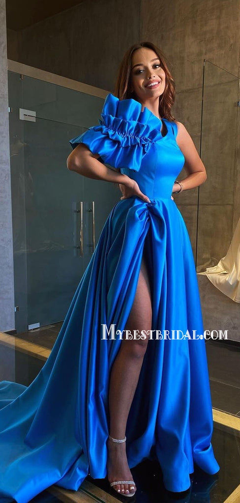 Charming One-shoulder A-line Satin Simple Long Prom Dresses, PDS0227