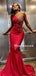 New Arrival One-shoulder Mermaid Satin Red Long Prom Dresses Online, PDS0217