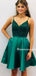 Charming A-line V-neck Satin Short Homecoming Dresses, HDS0046