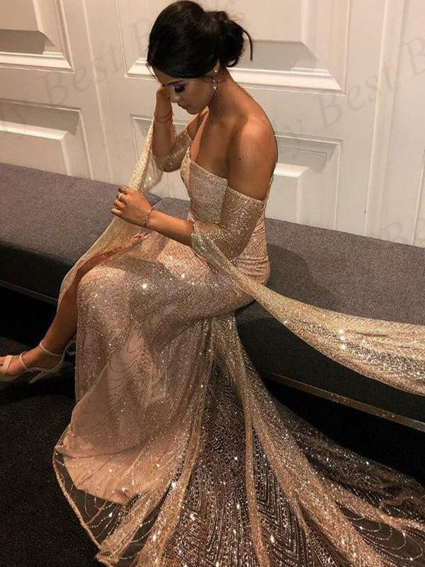 Off The Shoulder Champagne Sequin Evening Dresses,Cheap Prom Dresses,P mybestbridal Off The Shoulder Champagne Sequin Evening Dresses,Cheap Prom Dresses,P mybestbridal