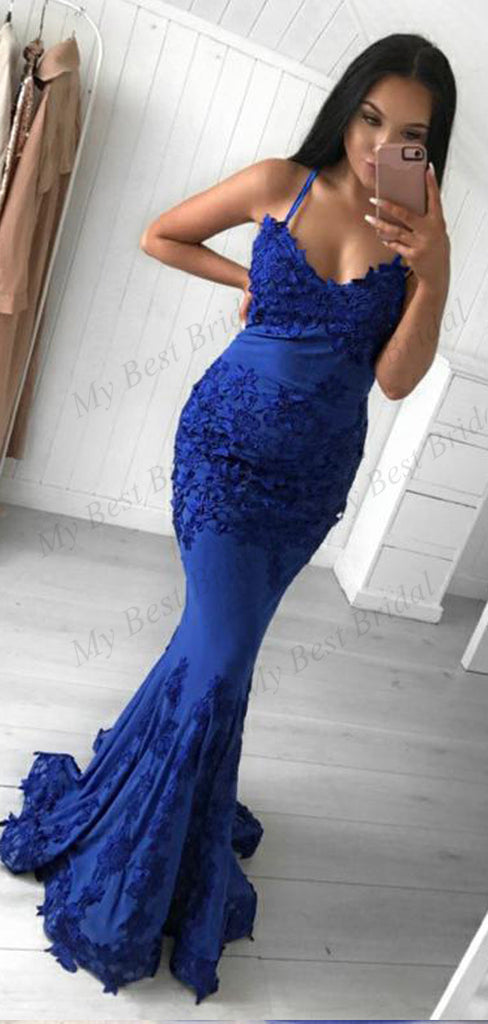 Mermaid Spaghetti Straps Pink/Blue Satin Evening Dresses,Cheap Prom Dresses,PDY0566