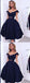 Navy Taffeta Two Piece Off-the-shoulder Dark Blue Short Homecoming Dress ,BDY0315