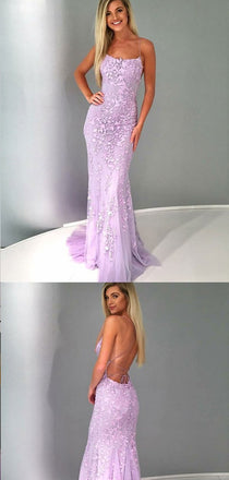 Mermaid Spaghetti Straps Lilac Tulle Prom Dresses,Cheap Prom Dresses,PDY0499