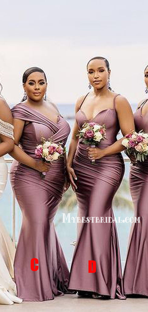 Mismatched Mermaid Soft Satin Long Bridesmaid Dresses, BDS0174
