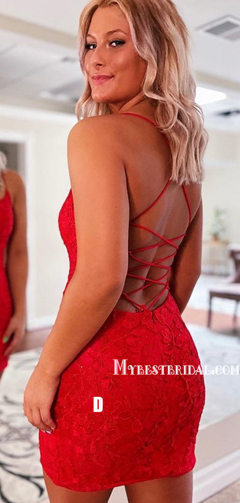 Spaghetti Strap Mermaid Tulle Short Homecoming Dresses, HDS0057