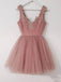 Dusty Pink V Neck Lace Cheap Short Homecoming Dresses Online, BDY0267