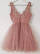 Dusty Pink V Neck Lace Cheap Short Homecoming Dresses Online, BDY0267