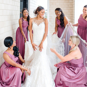 One-shoulder A-line Elegant Simple Long Bridesmaid Dressess, BDS0277