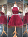 Sexy Burgundy Lace Beaded Cheap Short Homecoming Dresses Online, BDY0361