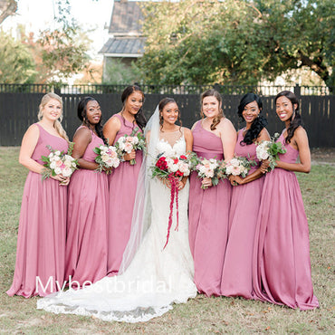 One-shoulder A-line Elegant Simple Long Bridesmaid Dressess, BDS0277