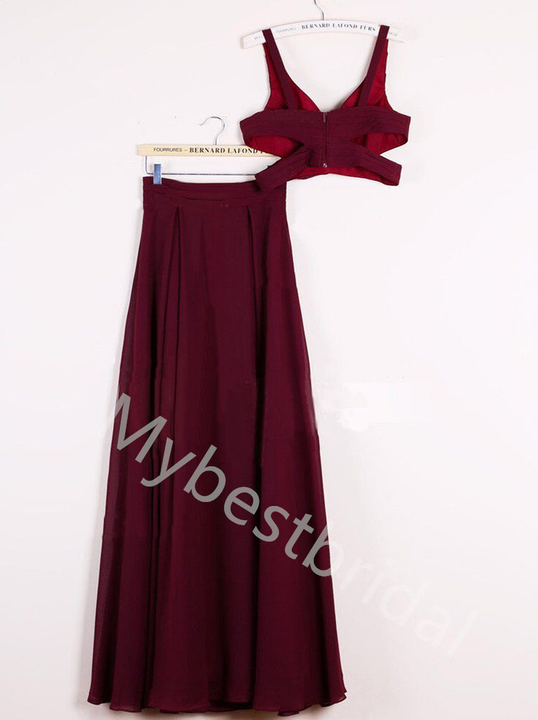Elegant V-neck Two pieces A-line Prom Dresses,PDS0775