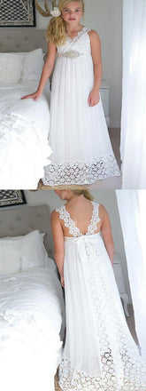 White A-line Lace Flower Girl Dresses ,Cheap Chiffon Toddler Flower Girl Dresses,FGY0203