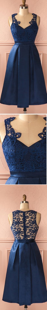 Blue vintage lace simple unique style homecoming prom dress,BDY0114