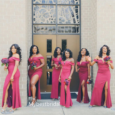 Off-shoulder Side slit Mermaid Elegant Simple Long Bridesmaid Dressess, BDS0270
