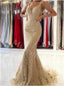 Sexy V-neck Sleeveles Lace applique Mermaid Prom Dresses,PDS0872
