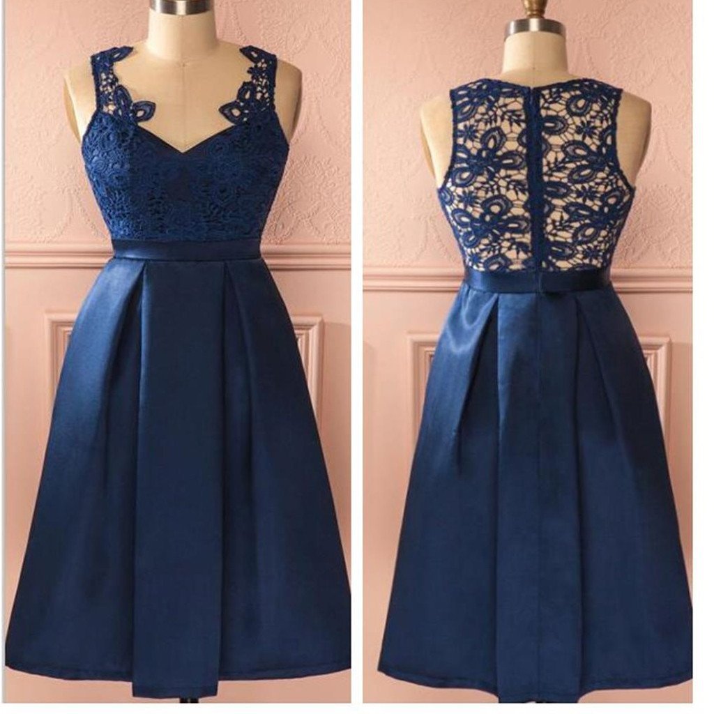 Blue vintage lace simple unique style homecoming prom dress,BDY0114
