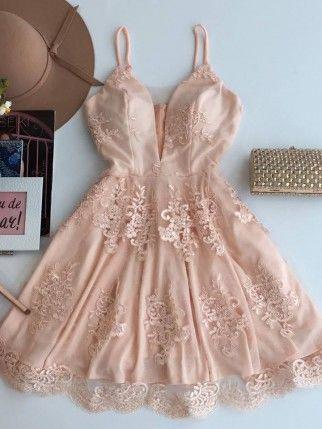 Cute V Neck Lace Short Cheap Homecoming Dresses 2018, BDY0305